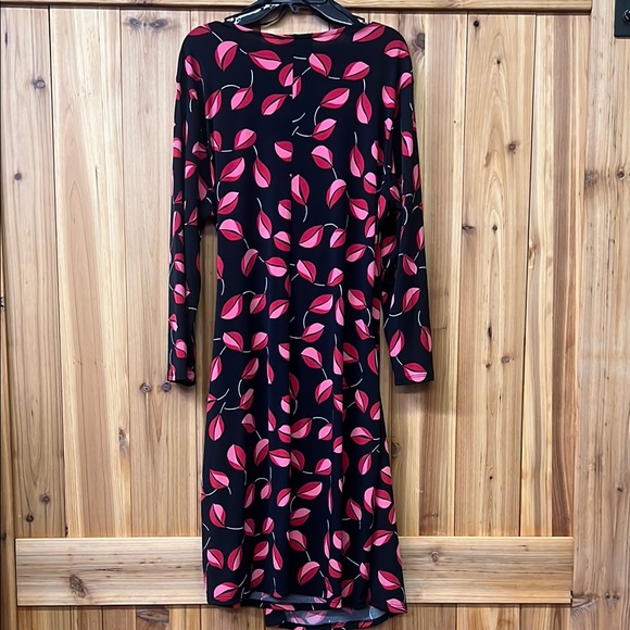 Lauren Ralph Lauren Black and Pink Leaf Print Dress - Picture 5 of 5